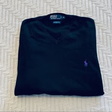 Polo RL black vneck pima cotton sweater