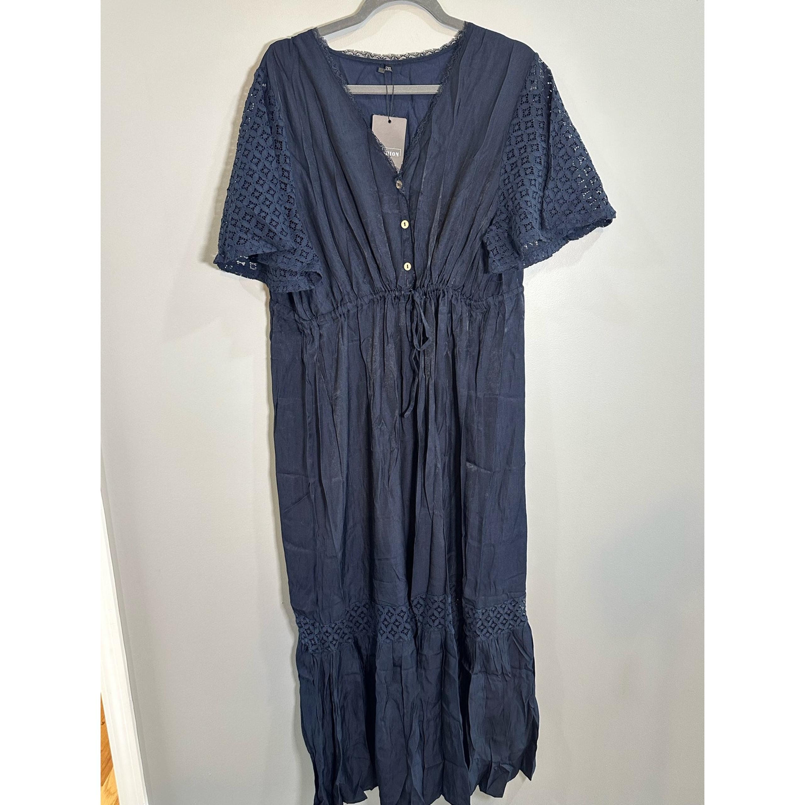 Women's Navy High waisted V Neck Maxi Dress- 2XL- NWT