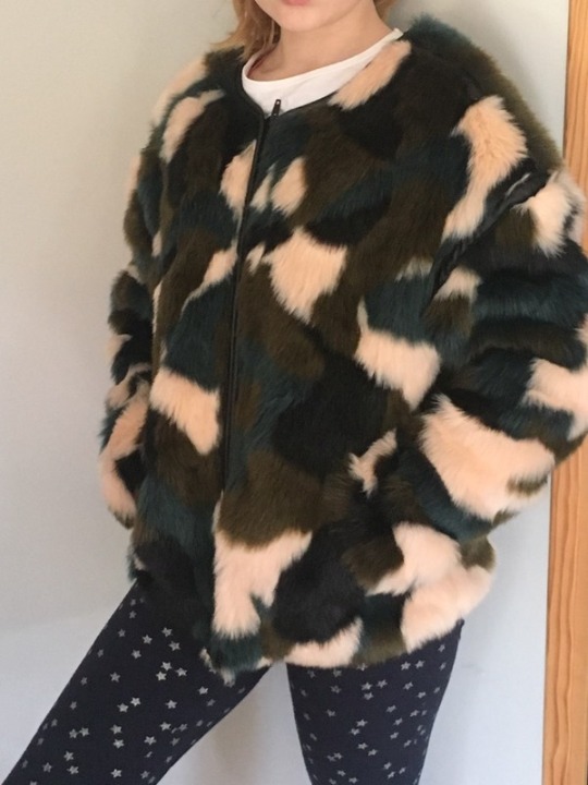 Catimini Camouflage faux fur vest with leather