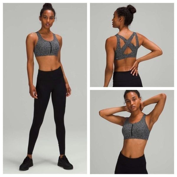 Lululemon Enlite Bra Zip Front *High Support Double Dimension Starlight Black Si