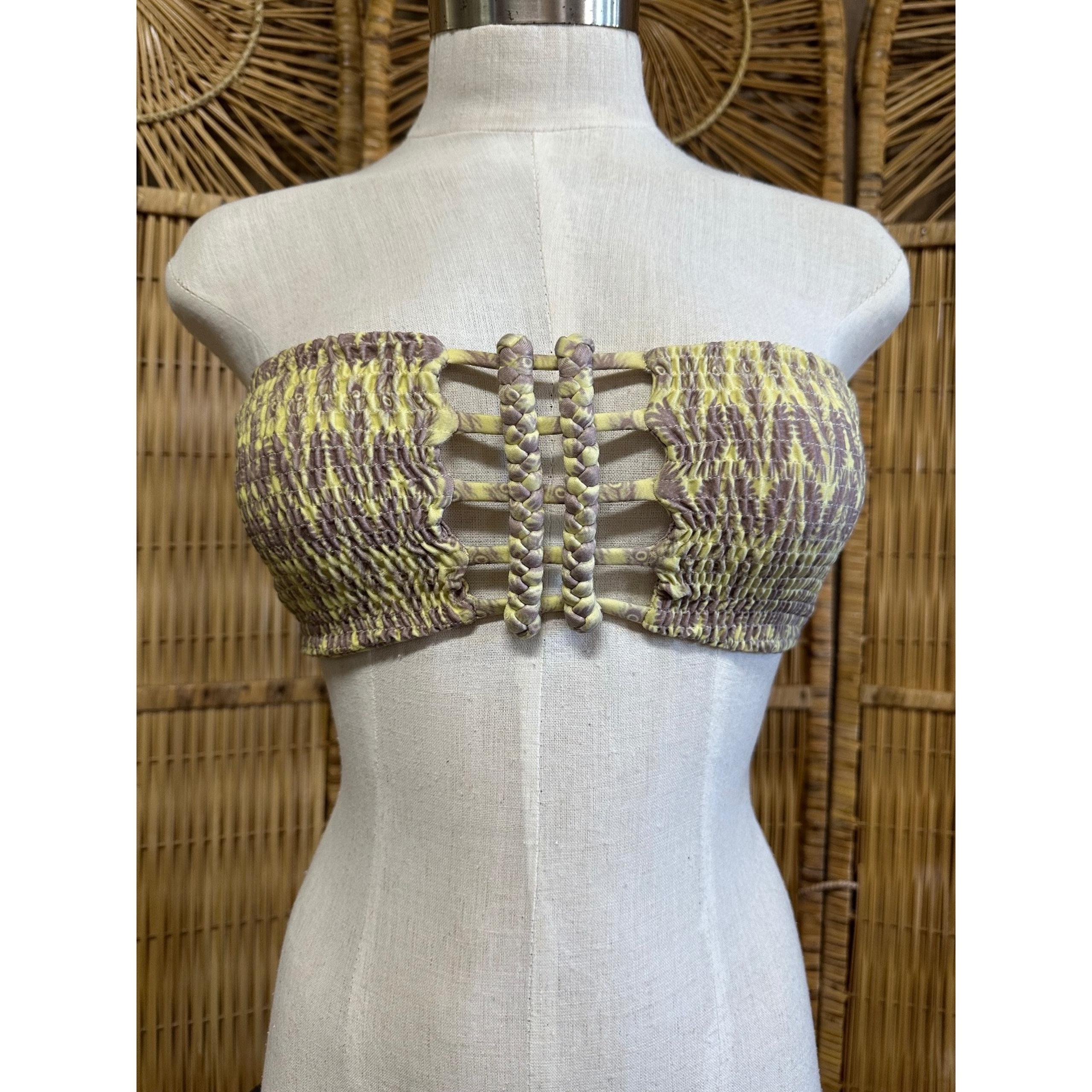 Tori Praver Bikini Top Women's Small Smocked Bandeau Braided Straps