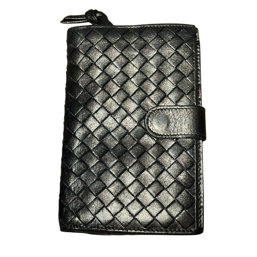 Bottega Veneta Authentic Metallic Gray Medium Bifold Intrecciato Leather Wallet