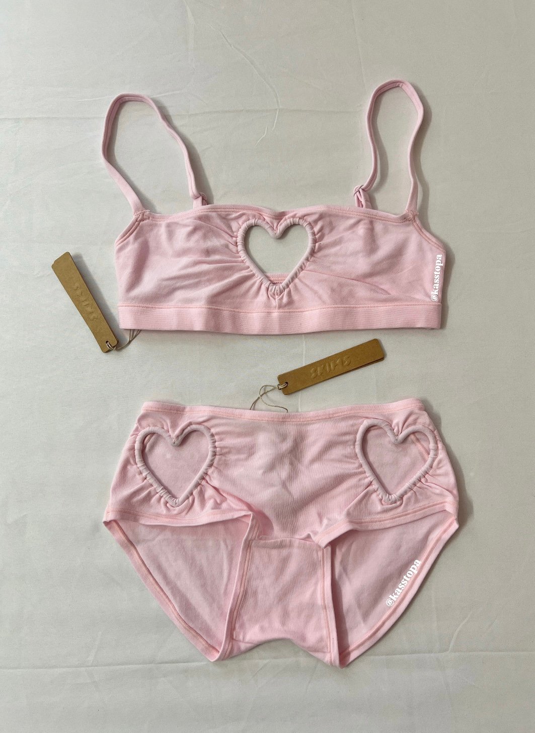 SKIMS Cotton Jersey Heart Cutout Bra Bralette + Hipster Boy Short Underwear Pink