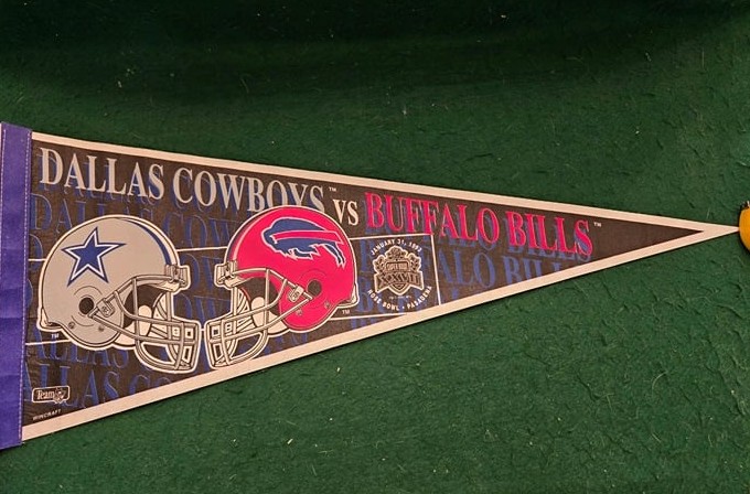 Vtg. 1993 pennant Dallas Cowboys vs Buffalo Bills Superbowl XXVII
