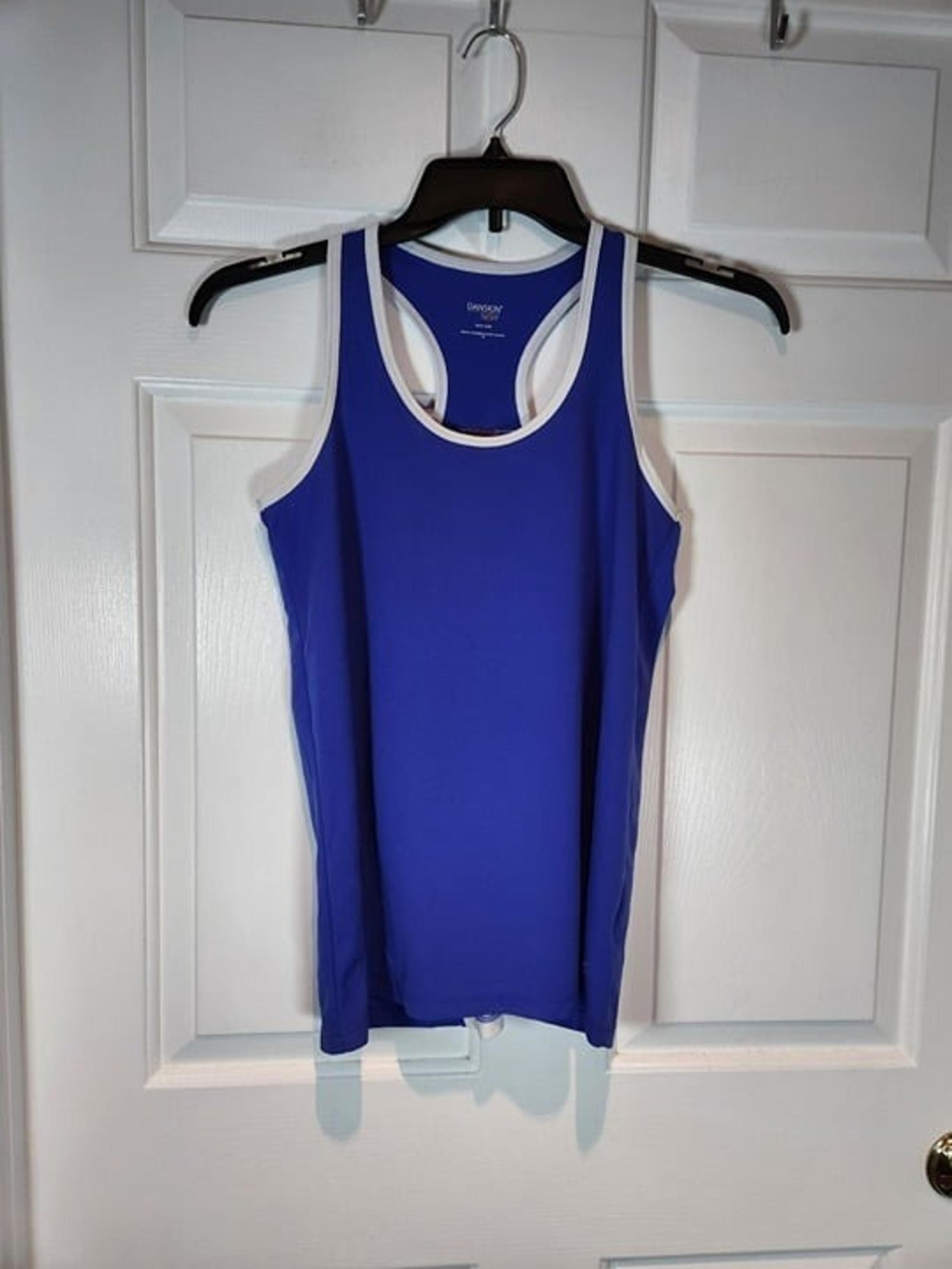 Women's sz S Blue Purple w Orange Running Stripe Athletic Tank Top Danskin Now
