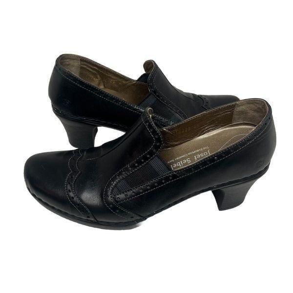 Josef Siebel Women's Shoetie Size 9.5 US/EU 41 Block Heel Comfy Black Leather