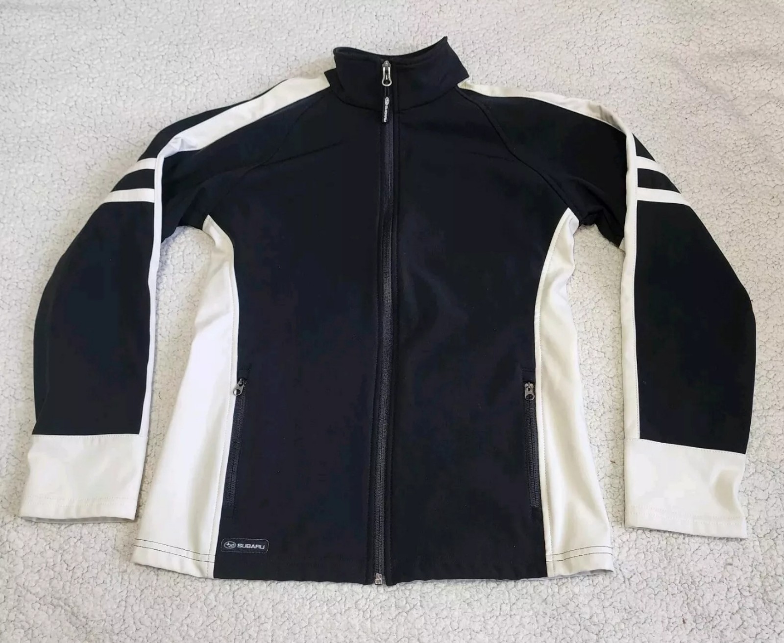 Subaru Black Label Long Sleeve Full Zip Black White Stripe Nylon Jacket Small