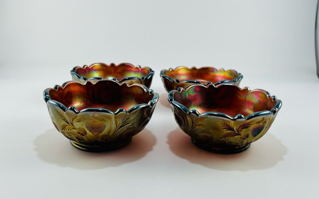 Antique Amethyst Carnival Glass Inverted Strawberry Sauce Berry Bowls