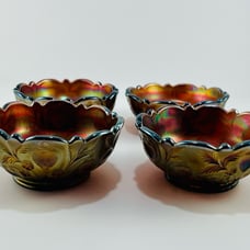 Antique Amethyst Carnival Glass Inverted Strawberry Sauce Berry Bowls