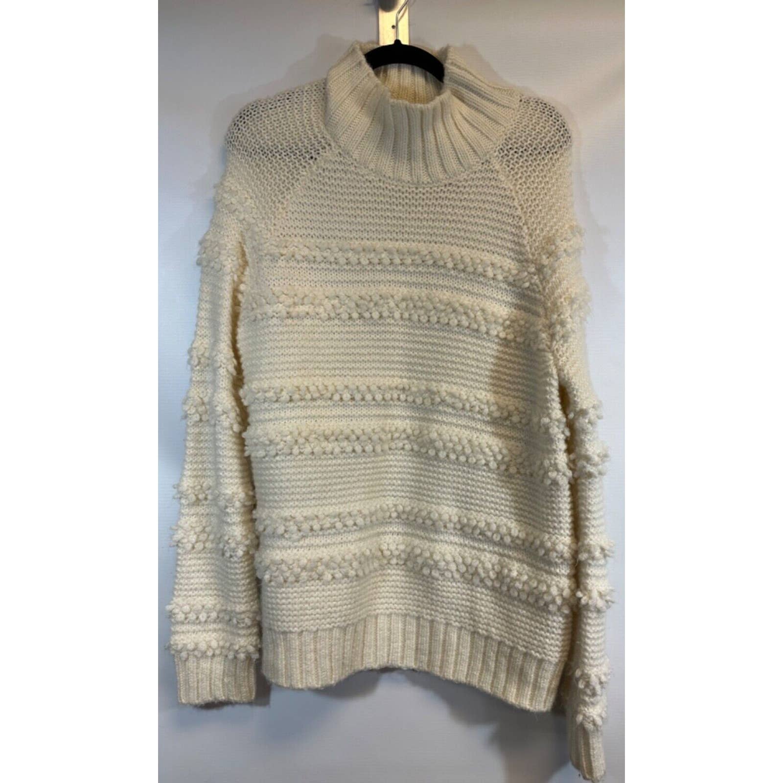 Magaschoni Mock Neck Sweater Women's Size M Ivory Chunky Knit Pullover LS
