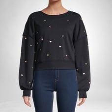 Embroidered Hearts Sweatshirt V Back Nwt Large
