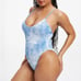 NWT Good American ALWAYS FITS ONE PIECE SWIMSUIT RIBBED BLUE INDIGO TIE Dye