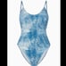 NWT Good American ALWAYS FITS ONE PIECE SWIMSUIT RIBBED BLUE INDIGO TIE Dye