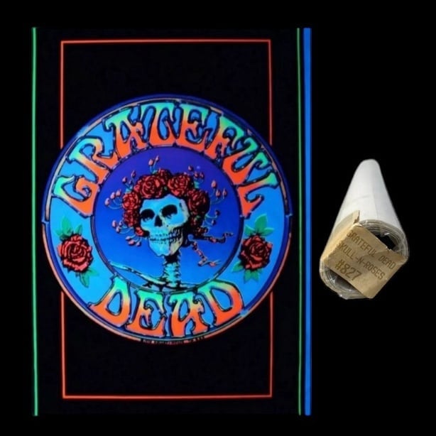 Vintage NOS Grateful Dead BERTHA Pop Art 35”x23” Flocked Blacklight Poster NEW