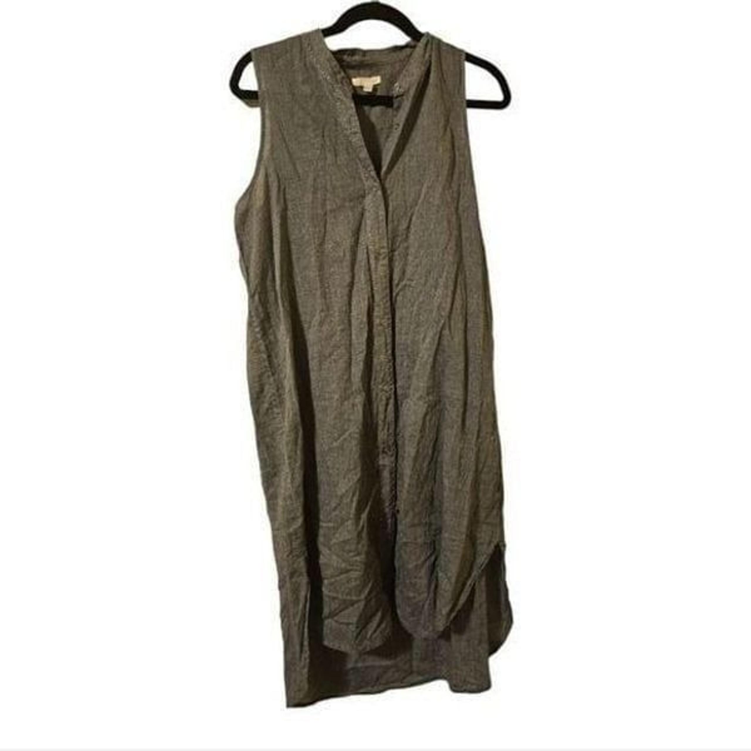 EILEEN FISHER Chambray Sleeveless Button Up Shirt Studded Detail Dress - Size M