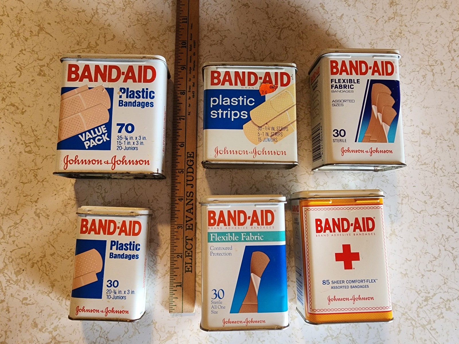 Vintage Band-Aid tin Bandage Metal Hinge Box Lot 6x 1980’s Bandaid