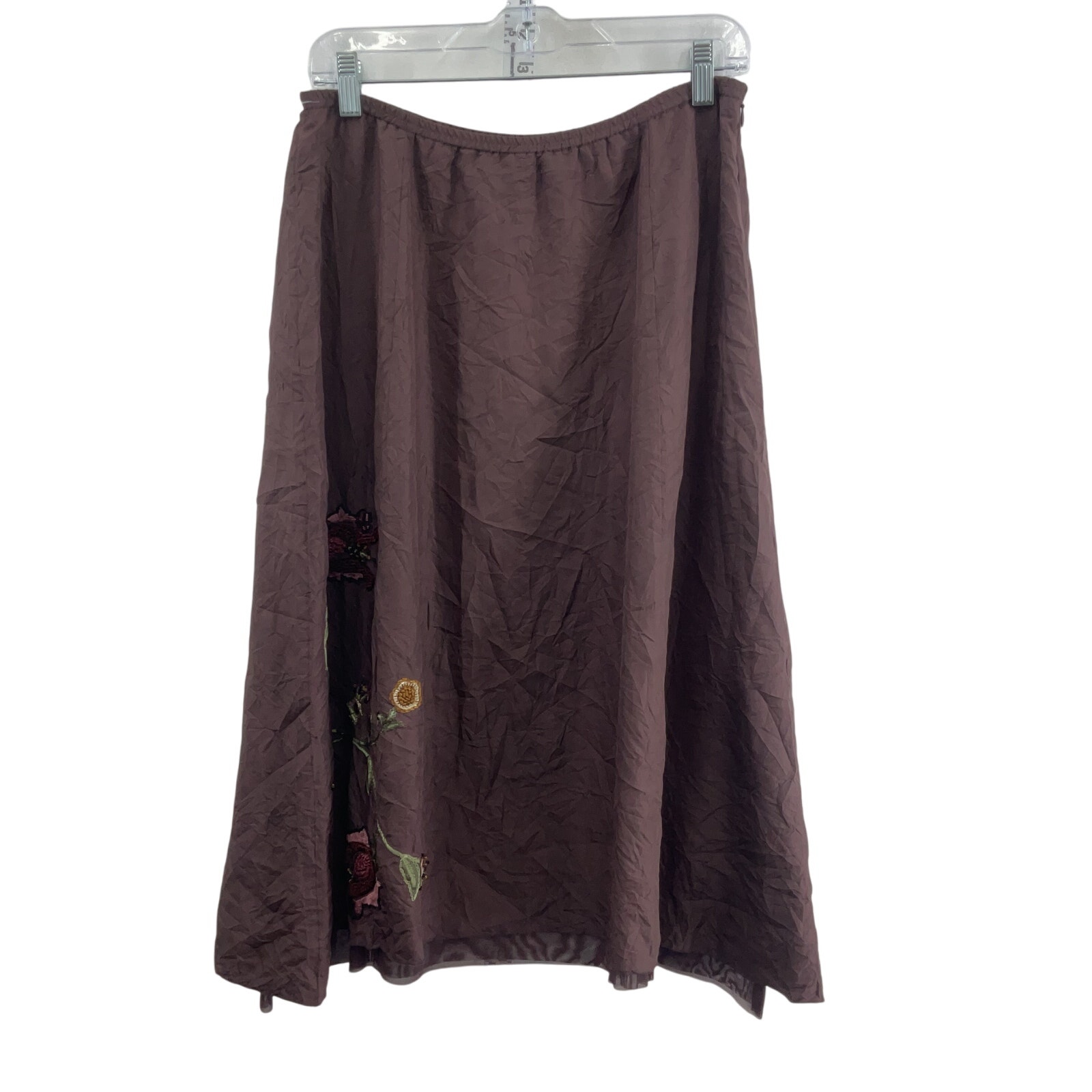 J.Jill Petite M Women's Floral Embroidered Silk Flare Skirt Purple NWT