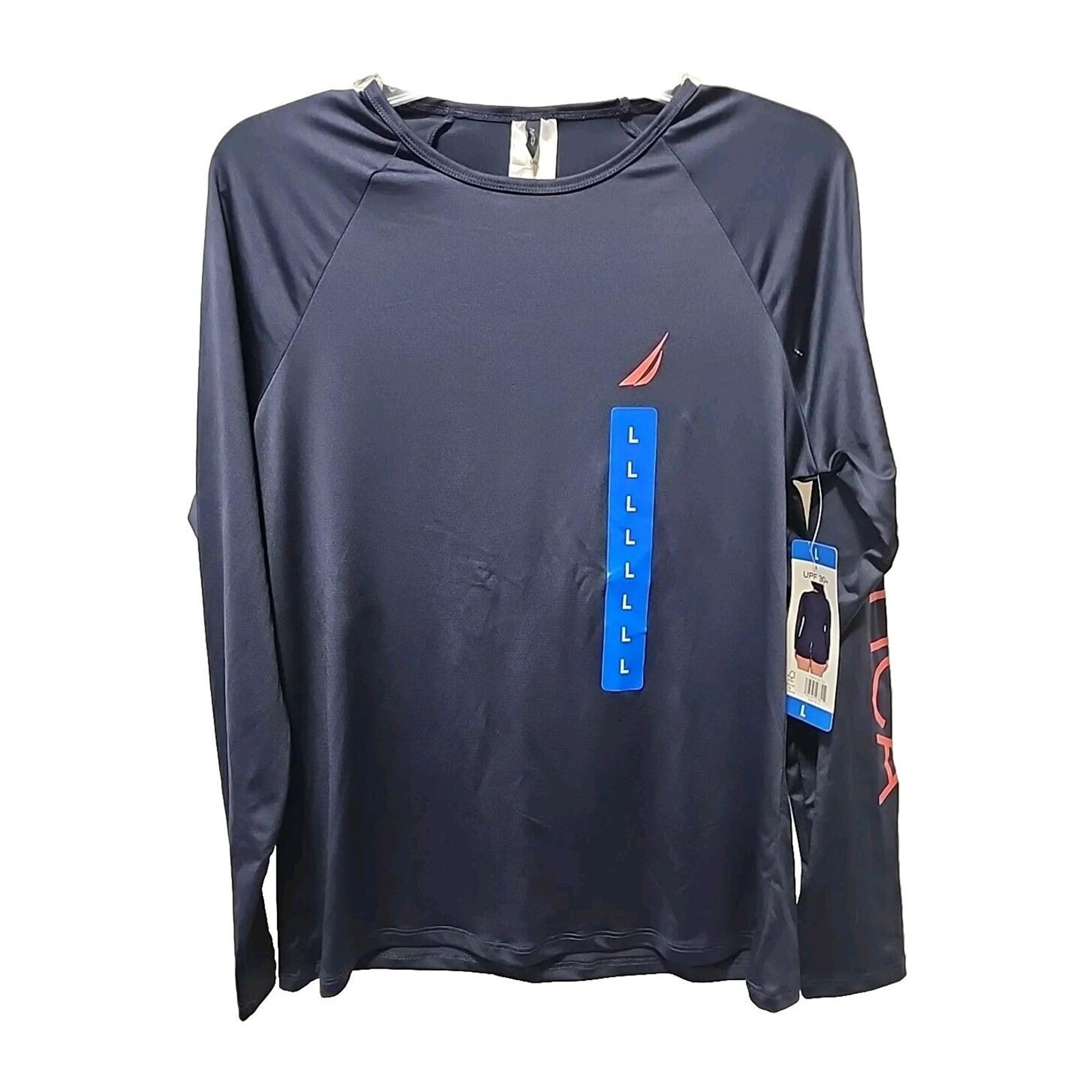 NWT Nautica Women's UPF 30+ Long Sleeve Beach Rash Guard Swim Top Dark Blue