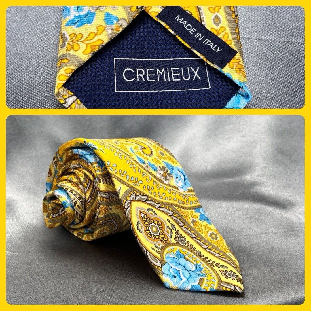 Daniel Cremieux Men's 100% Silk Tie Yellow Blue Paisley XL Necktie 3 x65 Italy