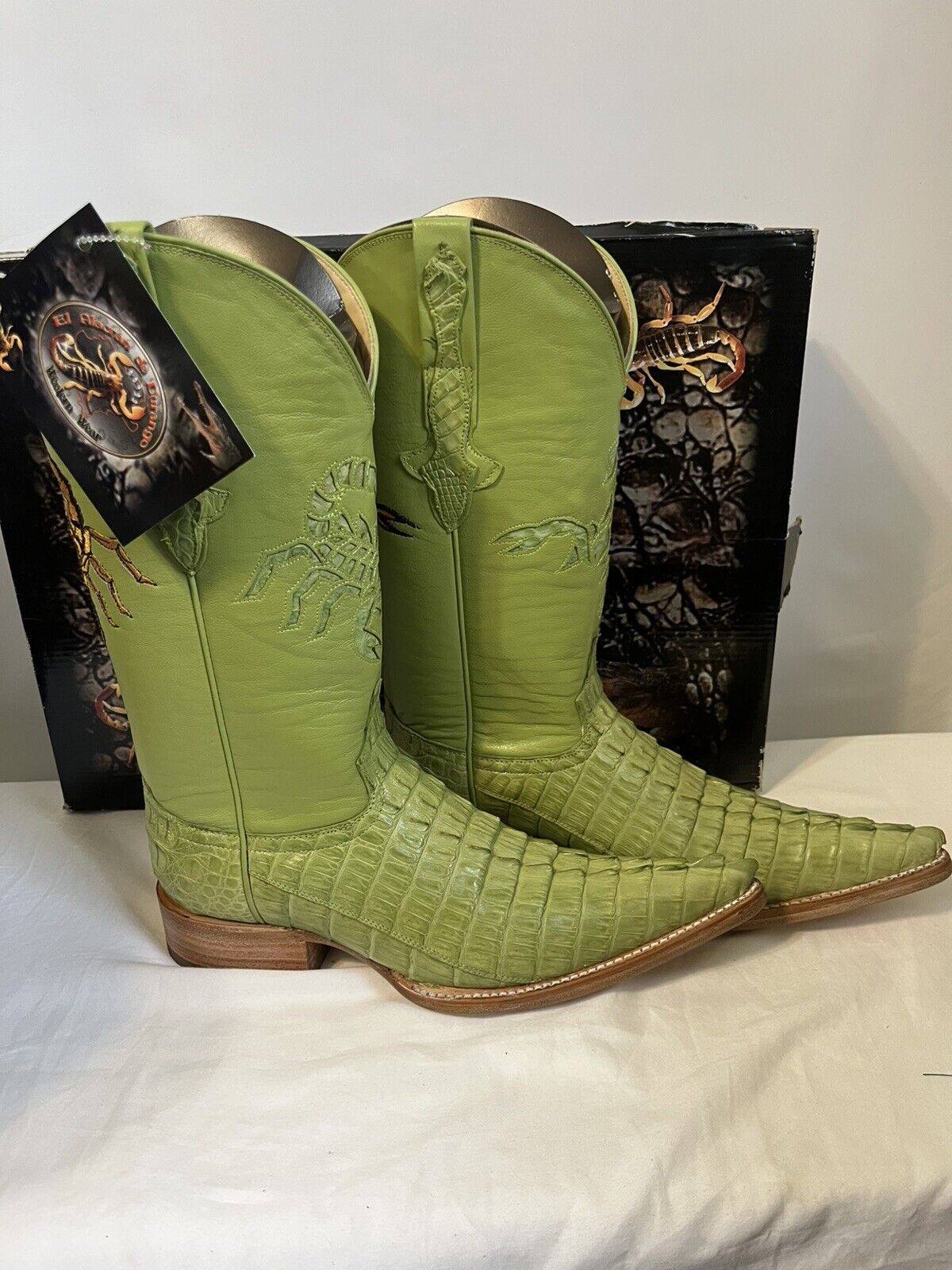 El Alacran De Durango Green Crocodile Tail Cowboy Boots Sz 6 Scorpion