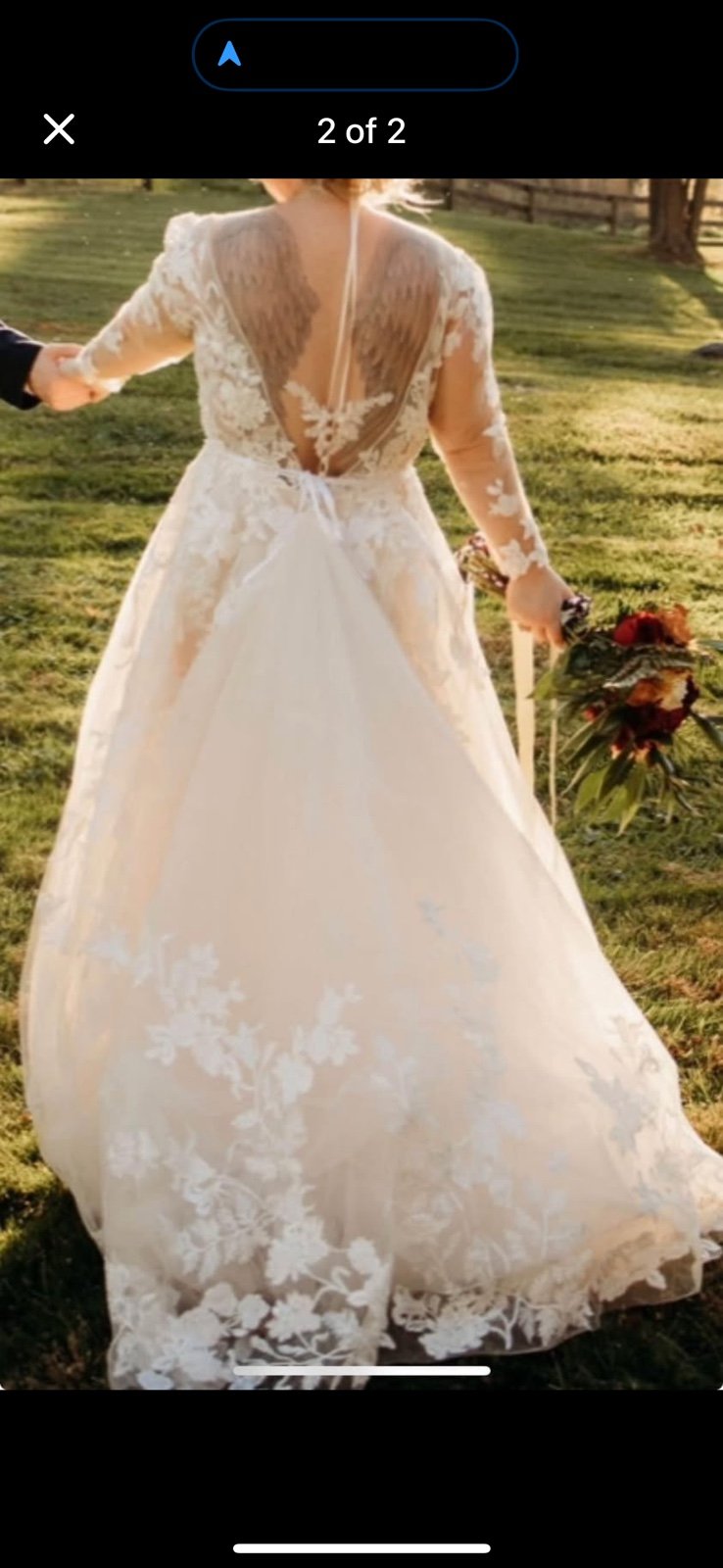 Blush Wedding Dress Size 16 A Line, Plunge Neckline, Backless, Long Sleeve