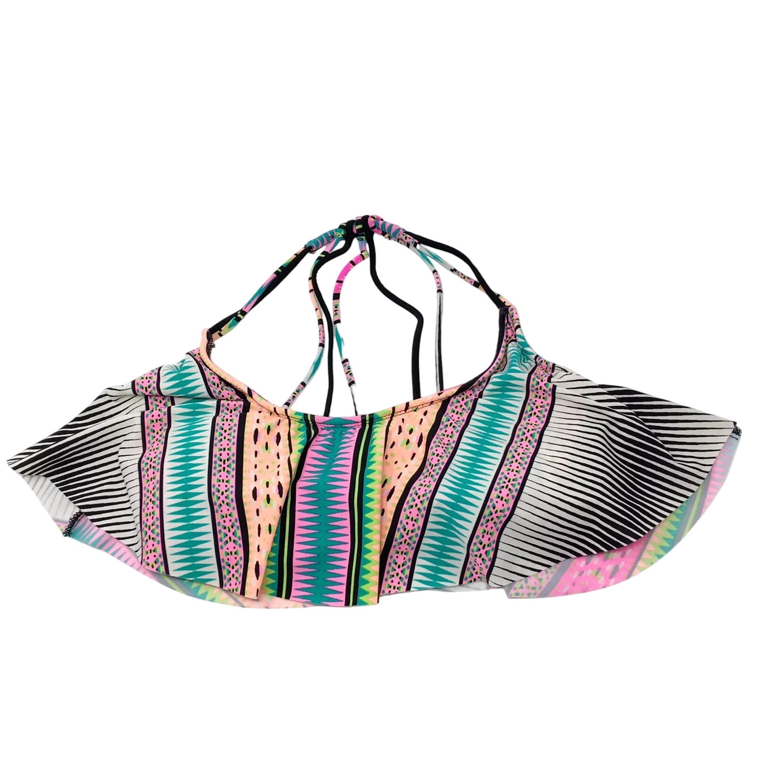 Hobie Juniors Flounce Bikini Top Strappy Multicolored Black White Pink Medium