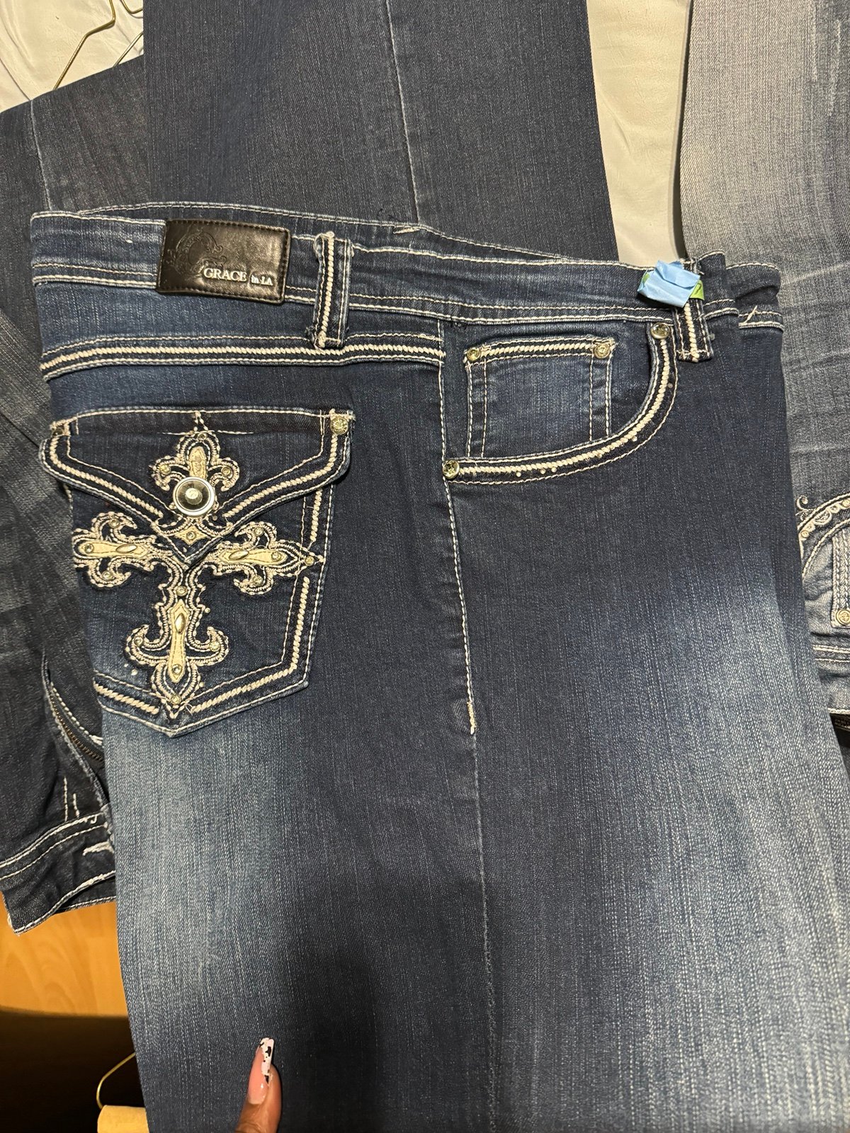 grace in la embellished boot cut jeans