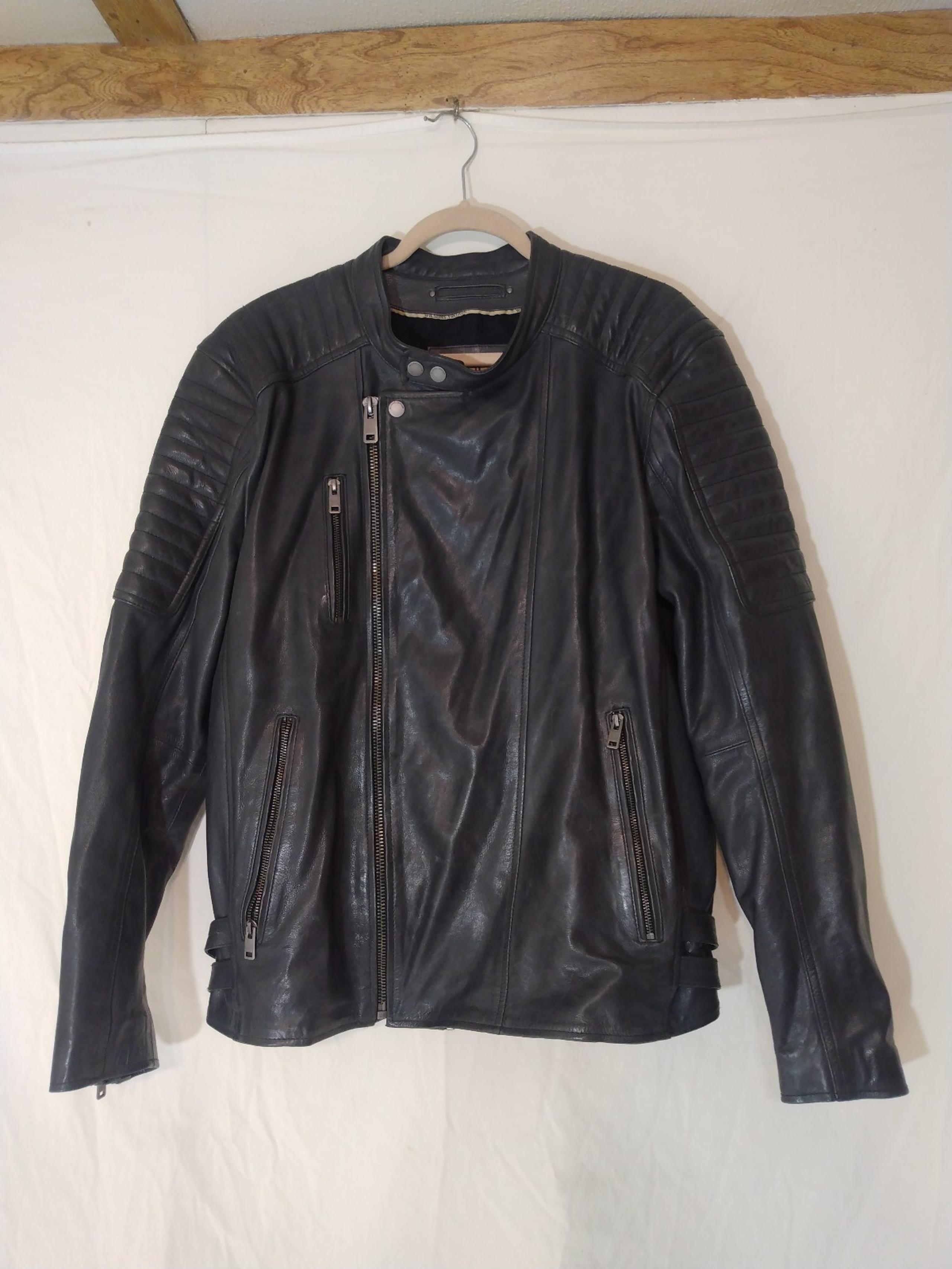Mens Wilsons Vintage USA Grey Cafe Leather Motorcycle Jacket Sz XL