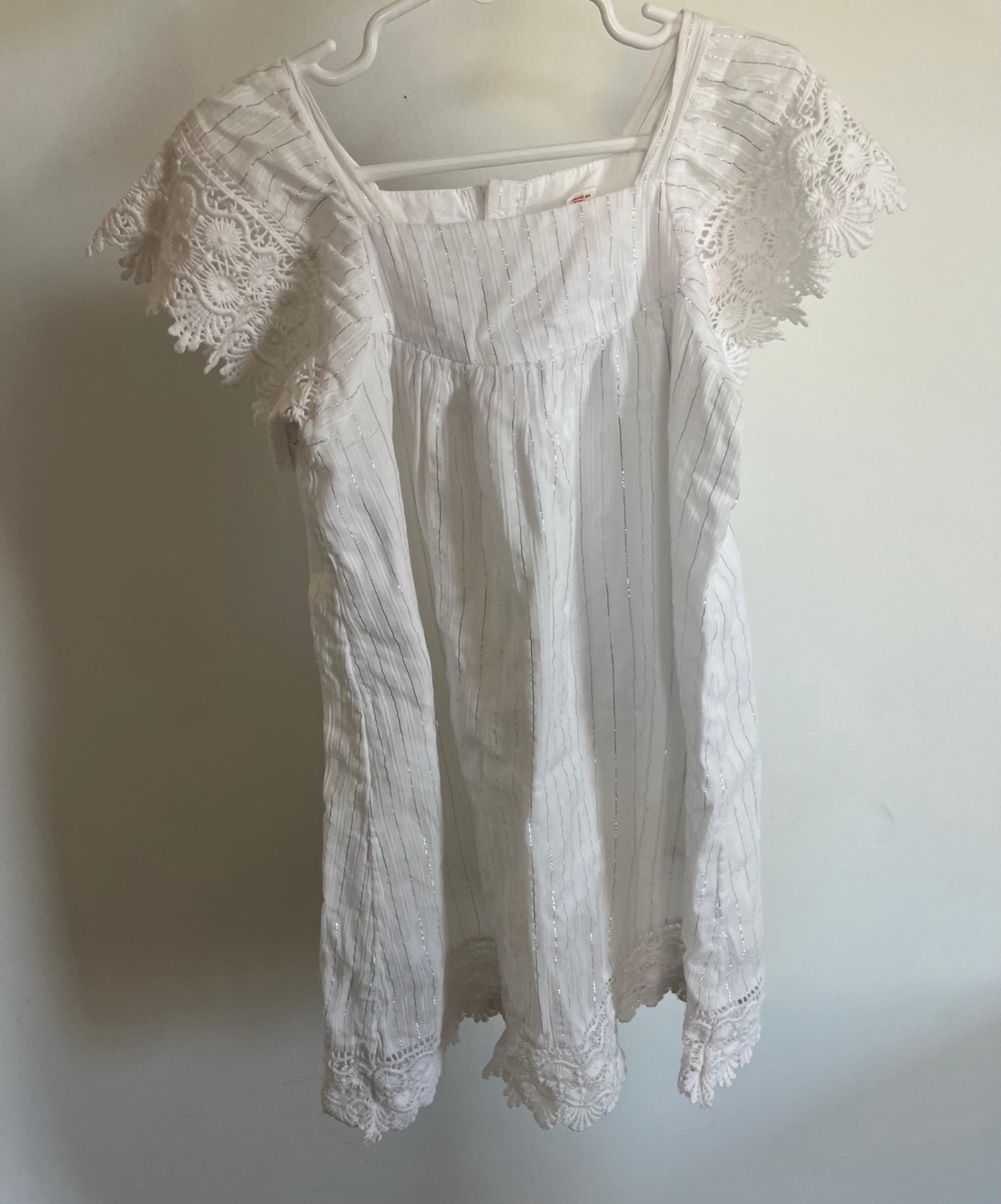 Cat & Jack White and Silver Striped Girl's Dress with Lace Details, Size 5T