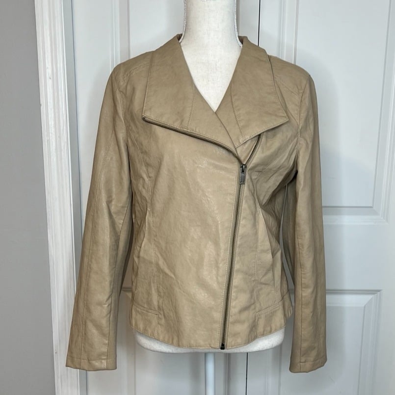 Anthropologie Ett Twa Beige Faux Leather Moto Jacket Spring Neutral Biker Medium
