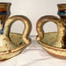 Handmade Art Pottery Candle Stick Holder With Handle Unsigned ~ Pair