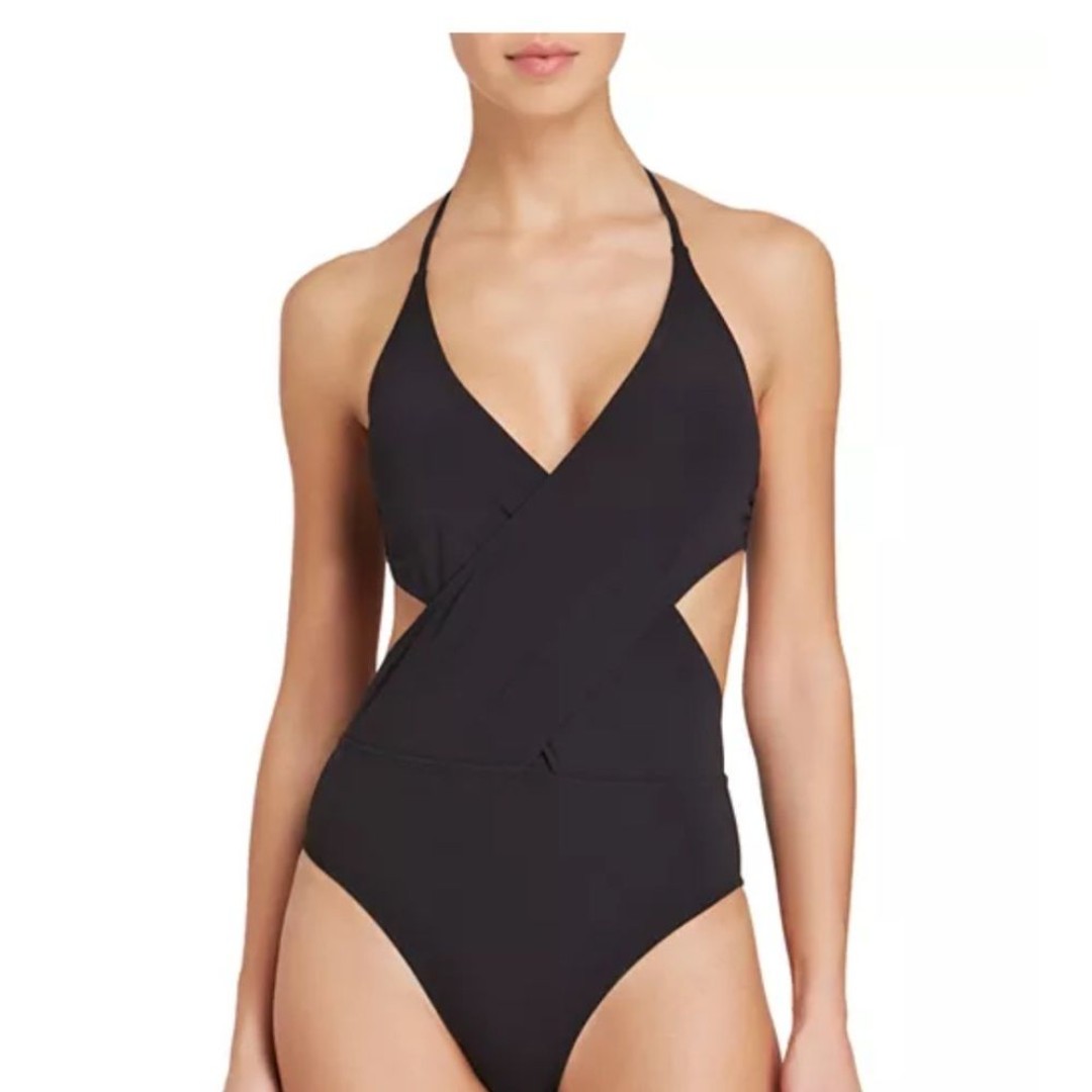 Tory Burch Solid Wrap 1-piece Swimsuit size small