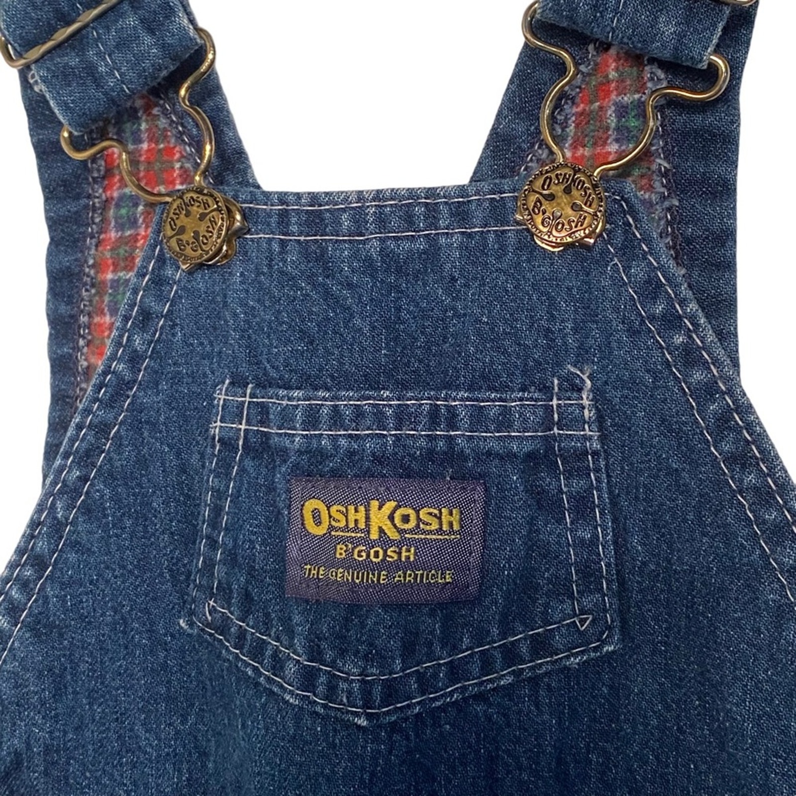 Oshkosh Overalls B'gosh Vintage Flannel lined Blue Jean Bib Vestbak USA 12m