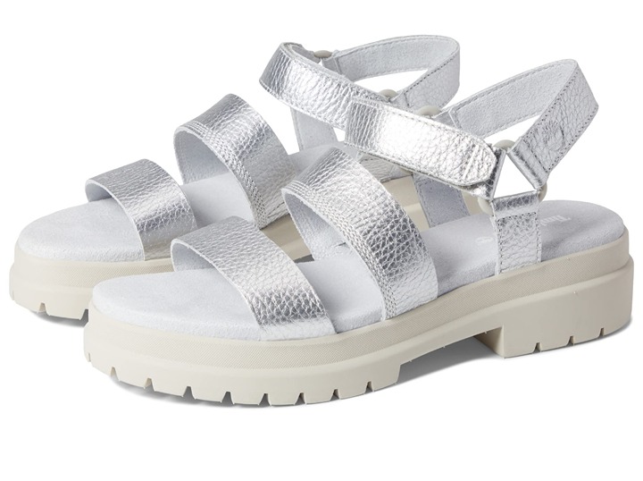 Timberland London Vibe 3 Ankle Strap Sandal Silver Full Grain Leather Women's 10
