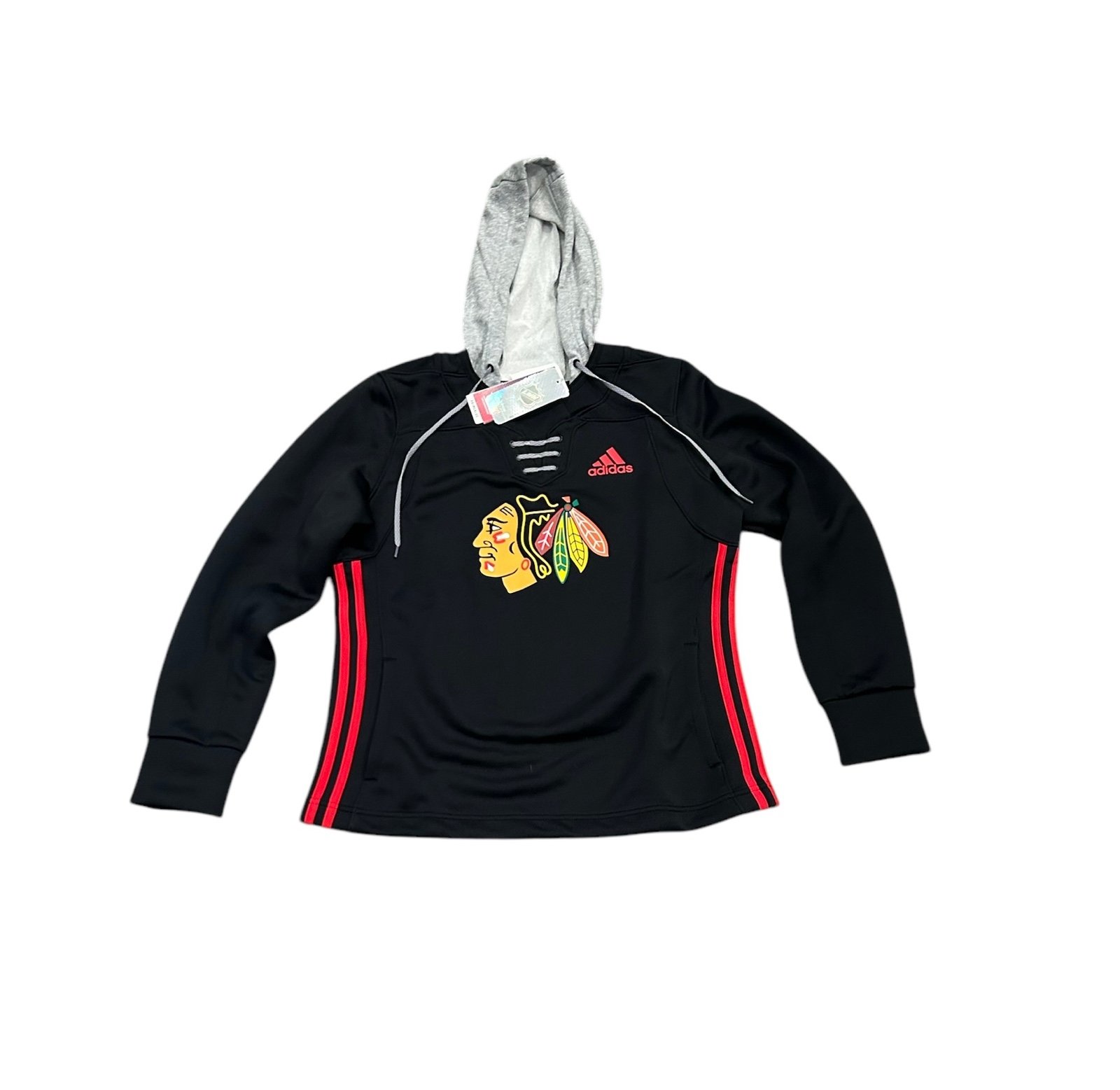 Chicago Blackhawks Adidas Women’s Lace Up Logo Pullover Hoodie Sweatshirt Small