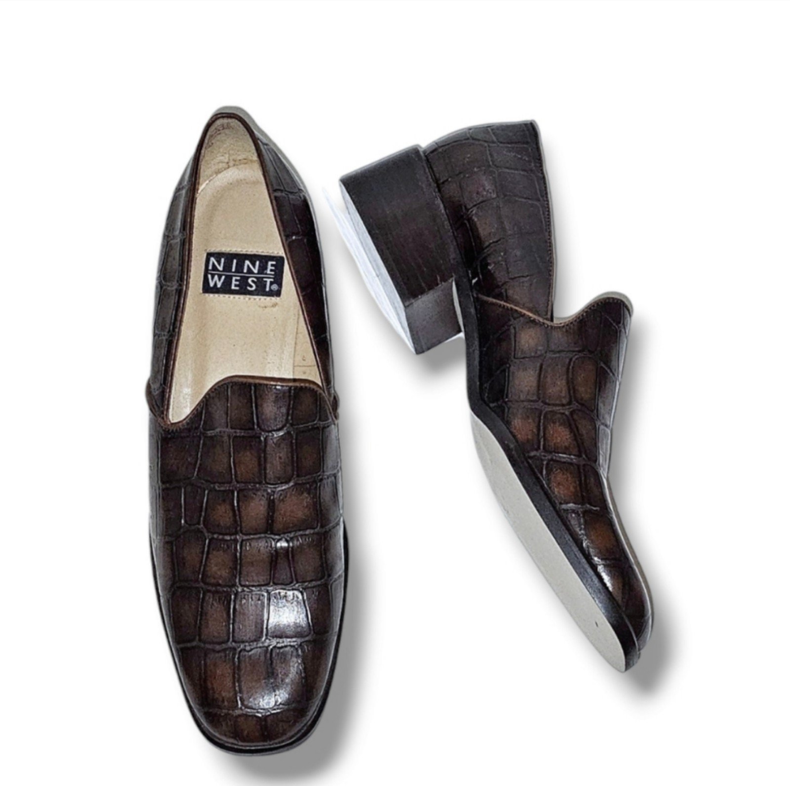 NWOB Nine West Vintage Women's Leather Croc Embossed Loafer - 8.5M
