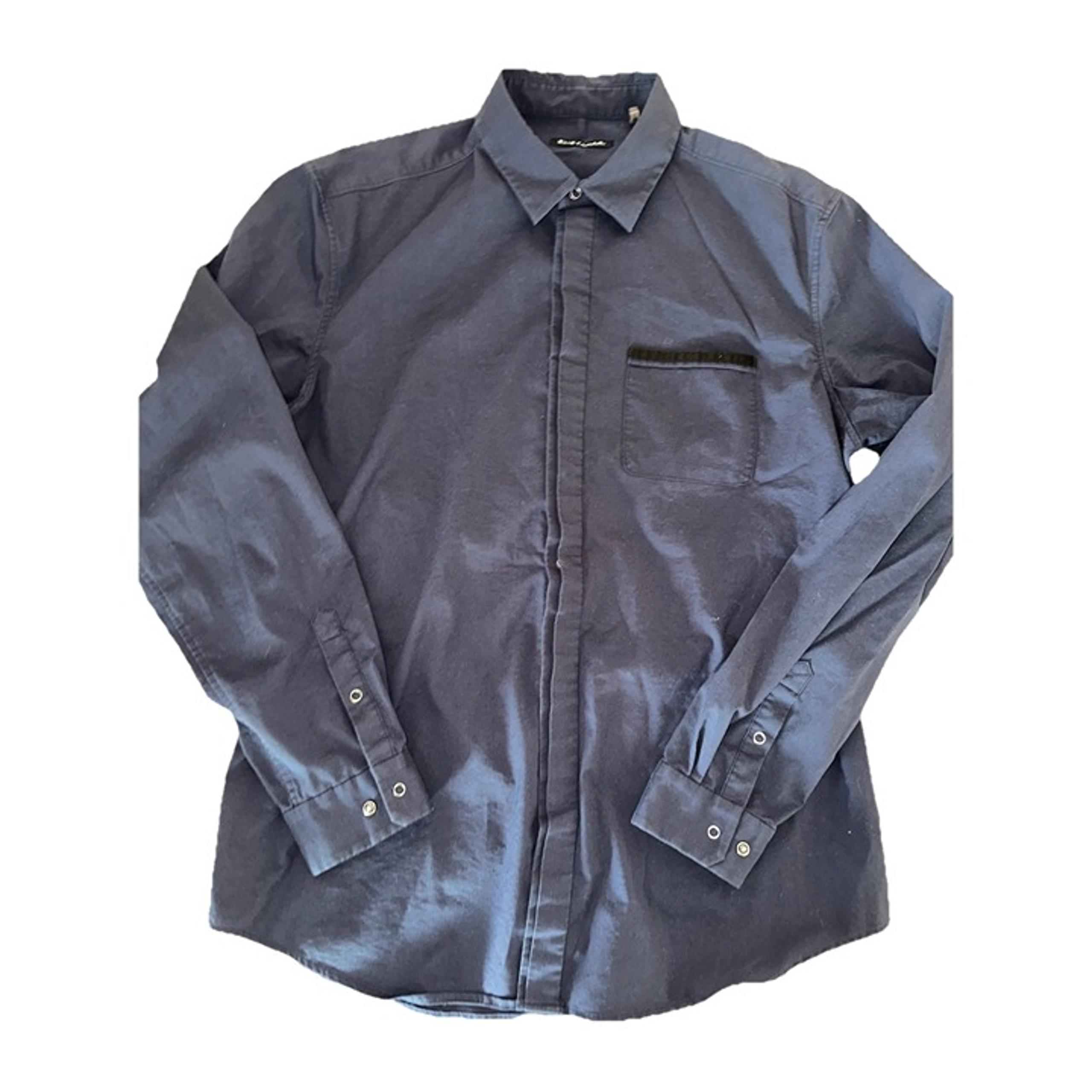Elie Tahari Sz Medium M Snap Button Down Shirt Navy with Black Trim Career