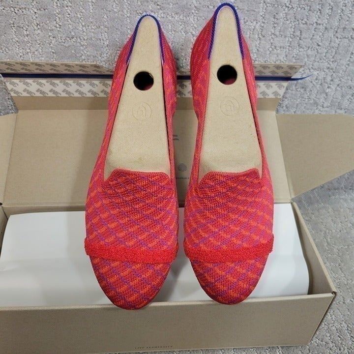 Rothy's The Loafers Women's Size 9.5 Pomegranate Grid Pink Slip On Knit Flat Sho