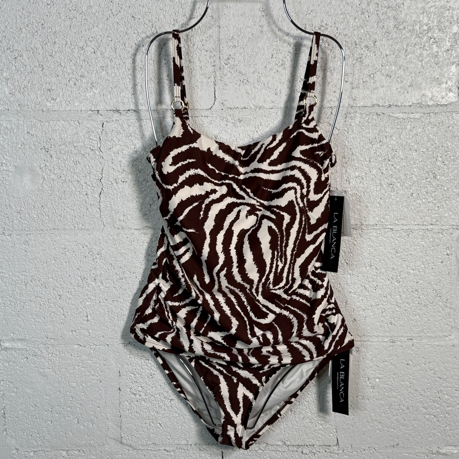 La Blanca Womens Zebra Underwire Tankini Swim Set brown/white 6 MSRP 159