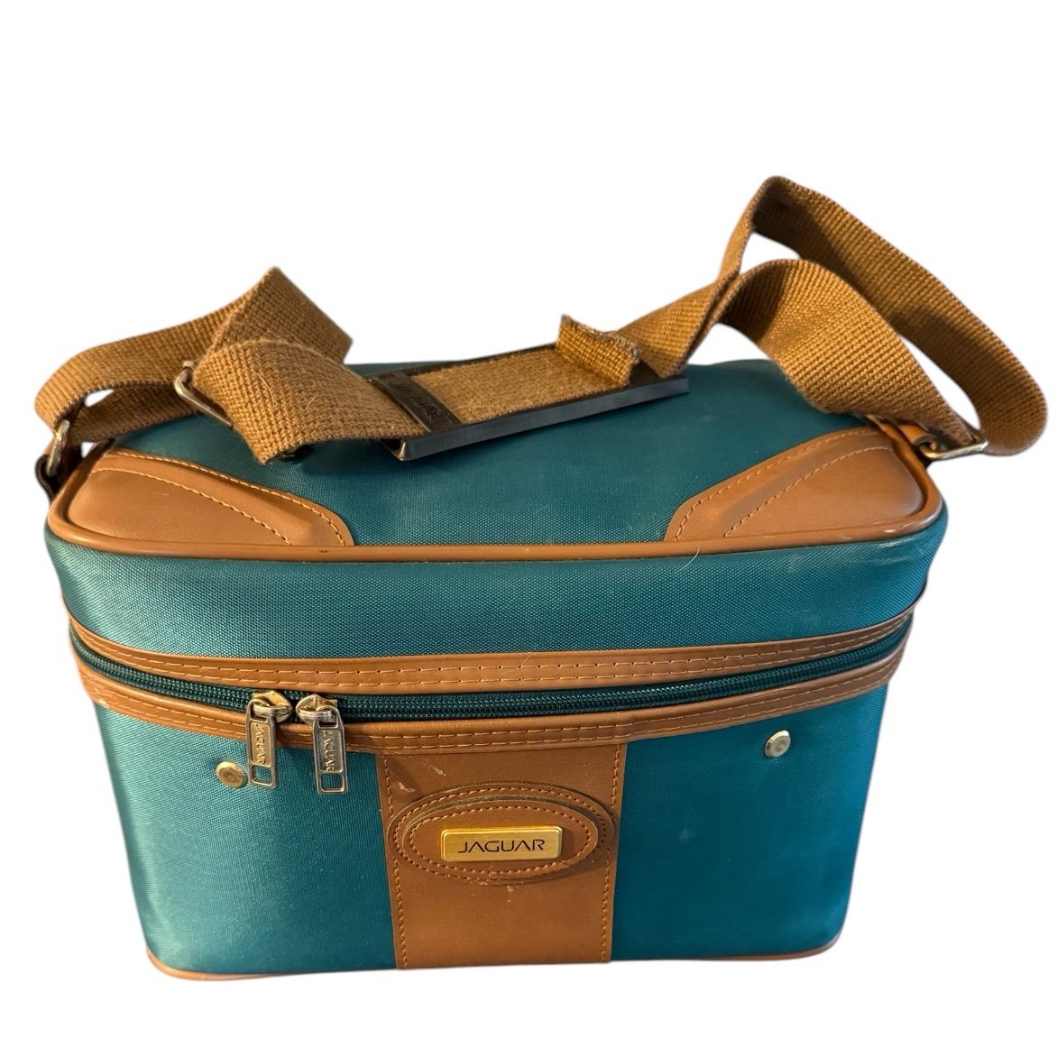 Vintage Jaguar Train Case Carry On Cosmetic Overnight Bag Green 12 x7 ×8