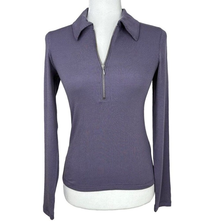 Everlane Women's NWT Purple Quarter Zip Lyocell Micro-Ribbed Polo Blouse XS/C31