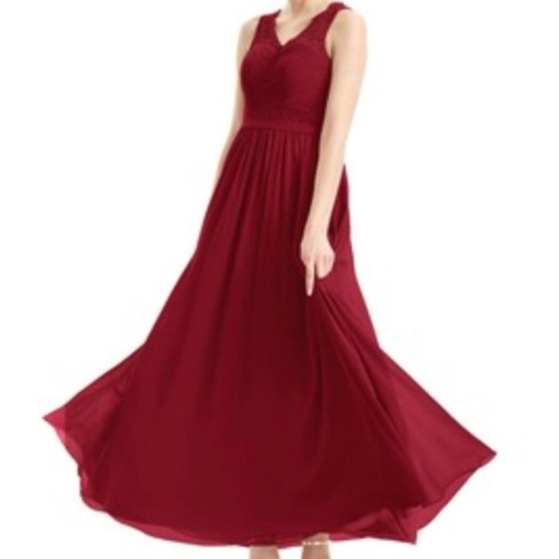 NWT Azazie Beverly Chiffon Pleated Lace Bridesmaid Dress in Burgundy
