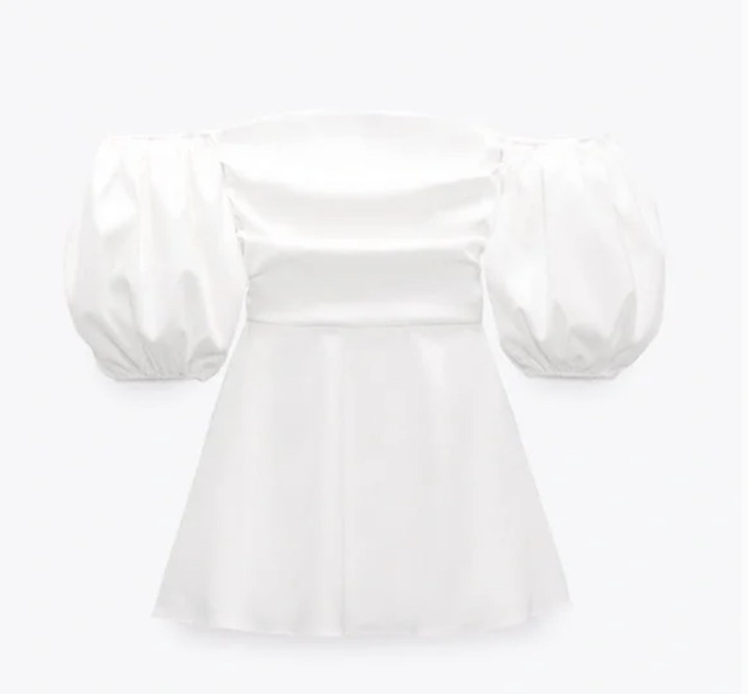 NWT Zara Off Shoulder Voluminous Bubble Sleeve Short Mini Dress White Size Small