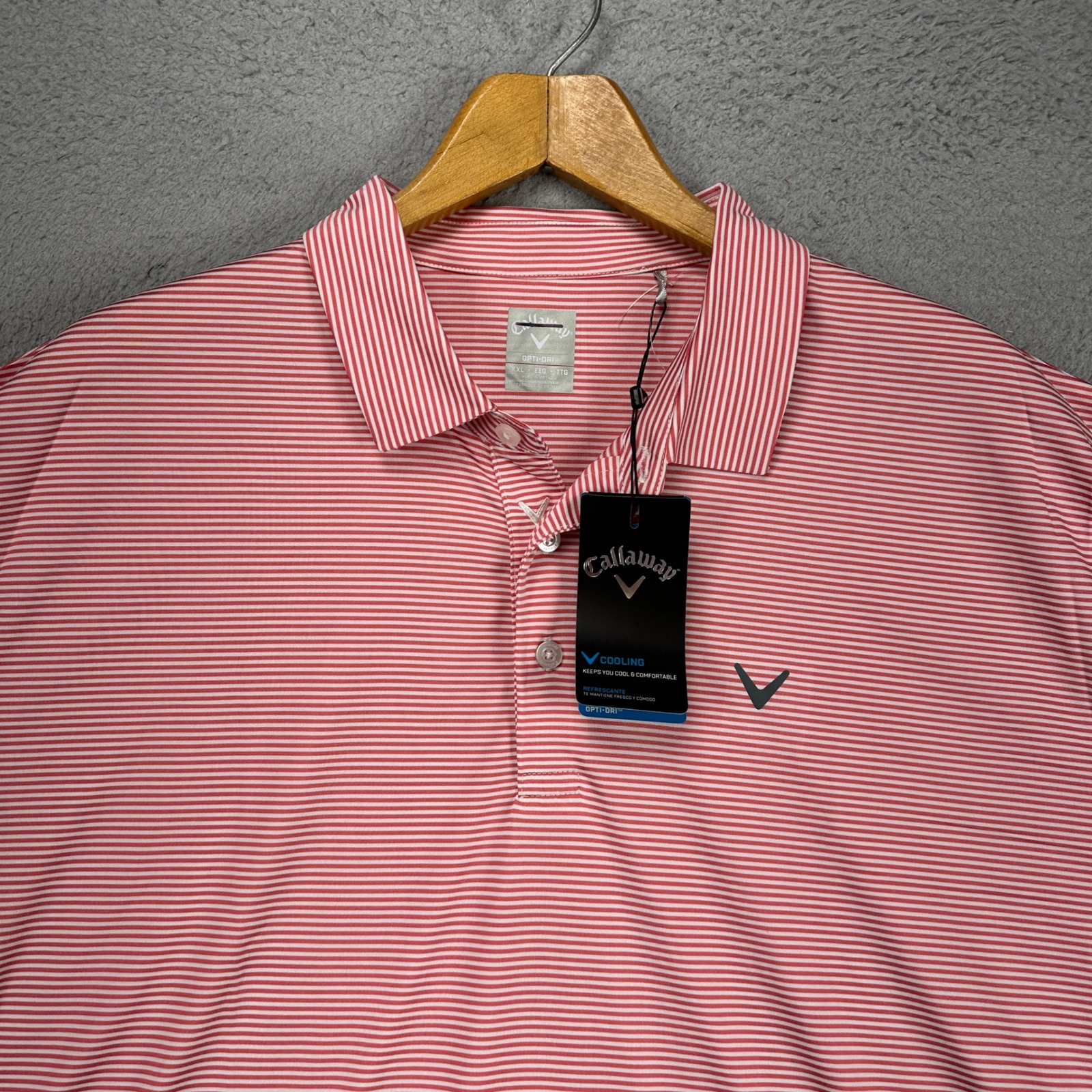 Callaway Opti-Dri Mens Golf Polo Shirt 2XL Red White Stripe Stretch Rugby NEW