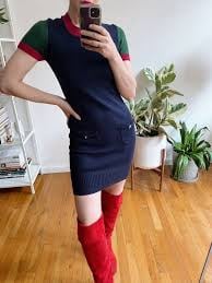 CHANEL by KARL LAGERFELD Vintage Color Block Sweater Dress-Taupe-S( SEE PHOTOS!)