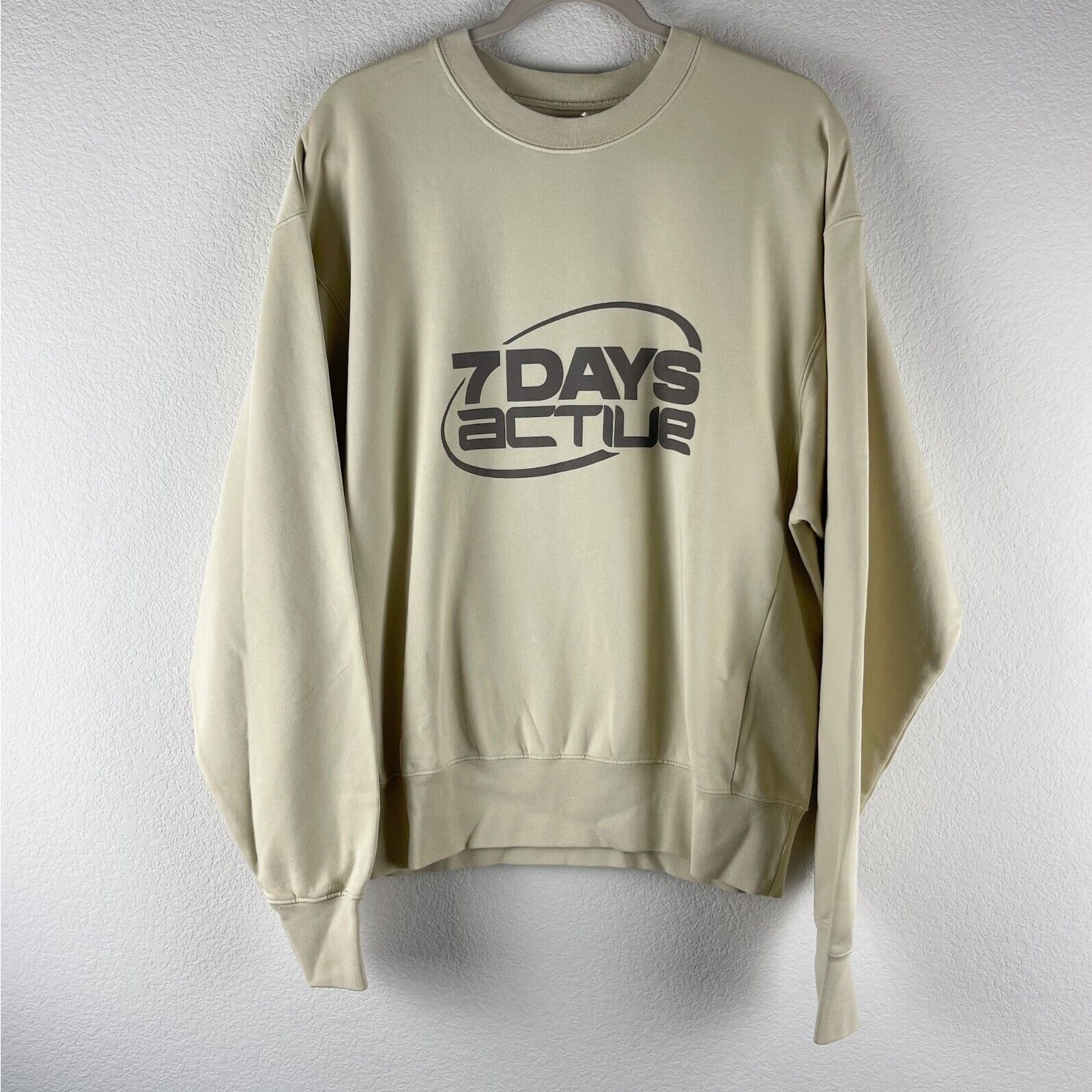 7 Days Active Monday Crew Neck Sweatshirt Unisex Medium Beige Organic Cotton NWT