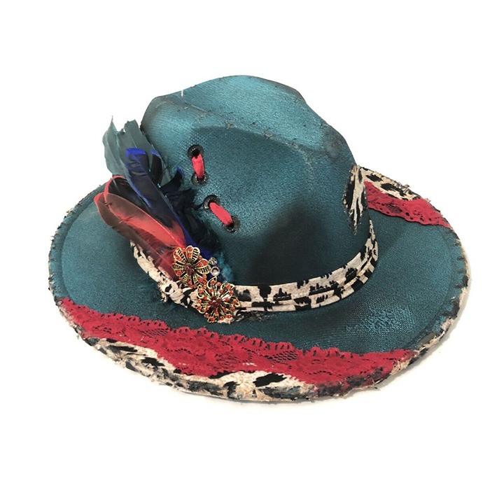 Women’s Custom Western/Fedora Hat-Tazzle’s 1of1- Teal W/ Cloth- “F*cking Classy”