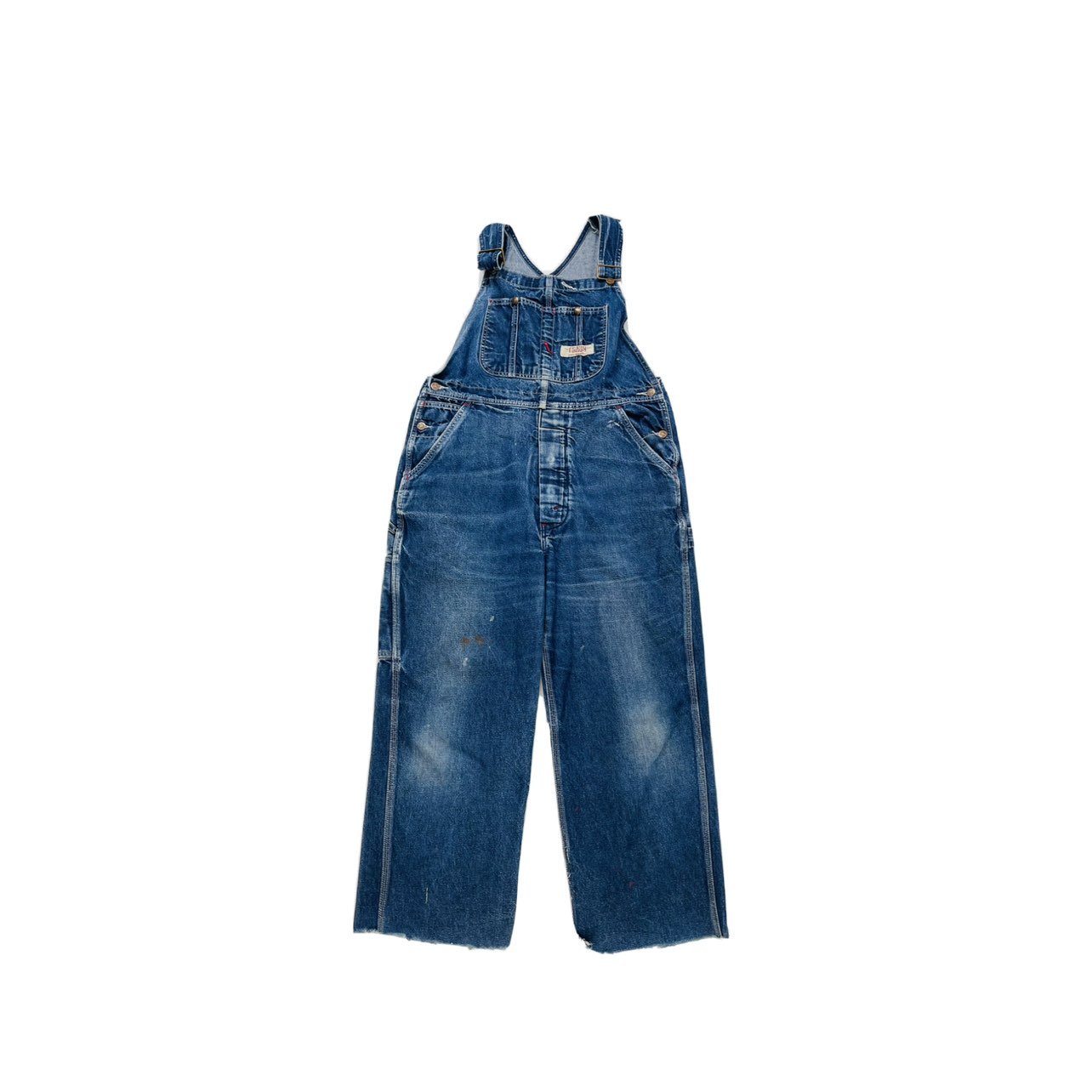 VTG 80s Big Mac Mens 38 Button Fly Trashed Denim Blue Jean Bib Overalls