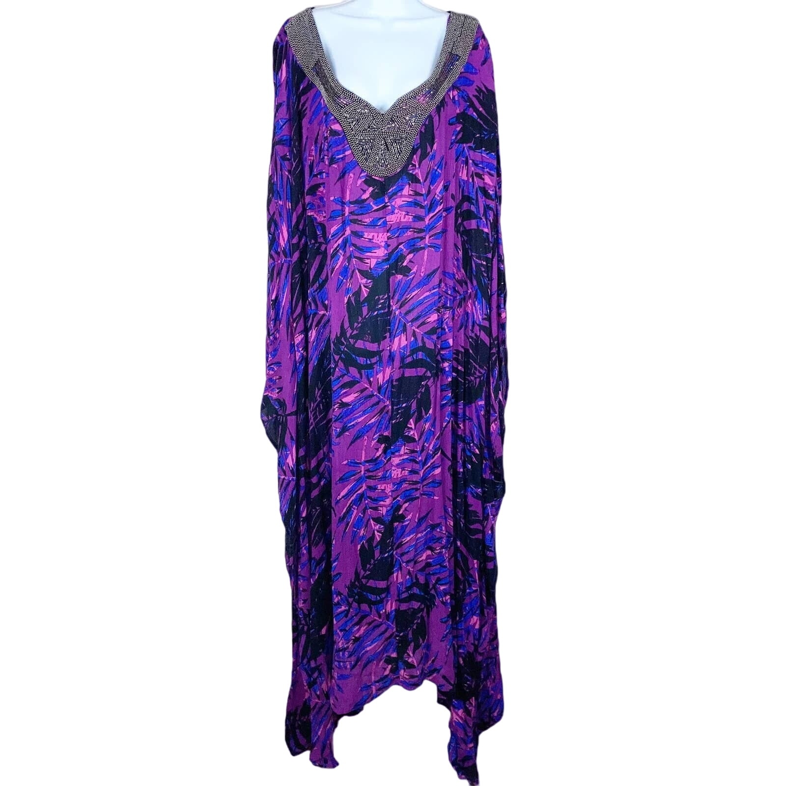 NWT Swimsuit For All Beaded Neckline Kaftan Cover Up Maxi Dress Plus Size 34/36