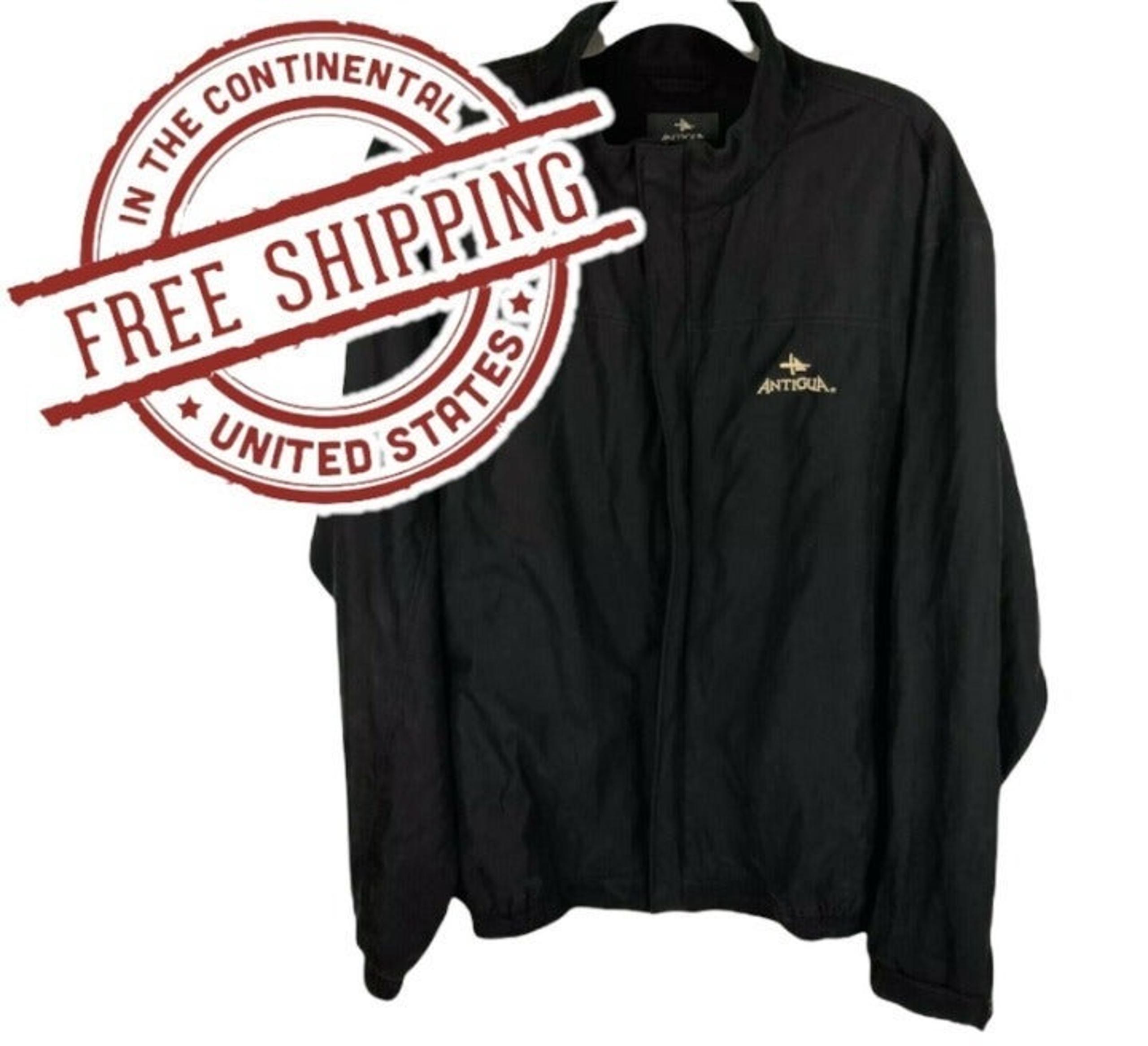 ANTIGUA Full Zip Press Buttons Mens GOLF JACKET Pockets Lined BLACK XL NWOT